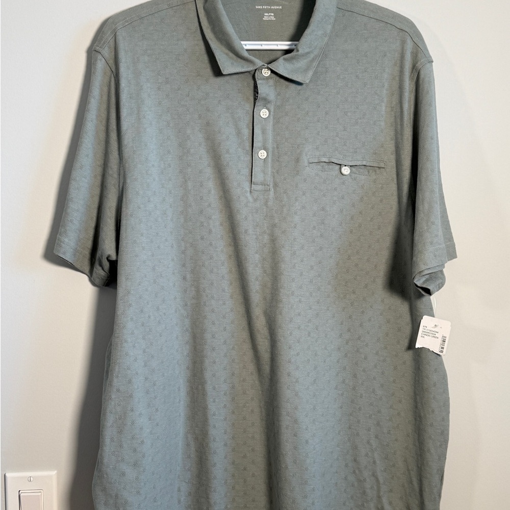 🌿 Saks Fifth Avenue Polo Shirt Men's XXL Chinois Green Textured‎ Pocket NWT